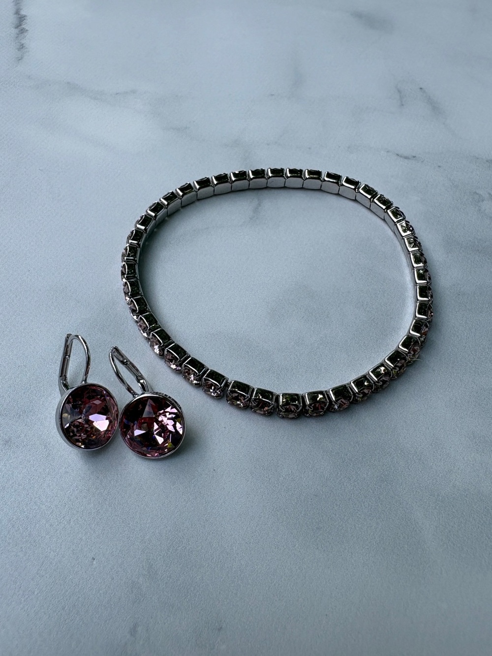 Swarovski BELLA MINI Pink Crystal Drop Earrings With Matching Bracelet